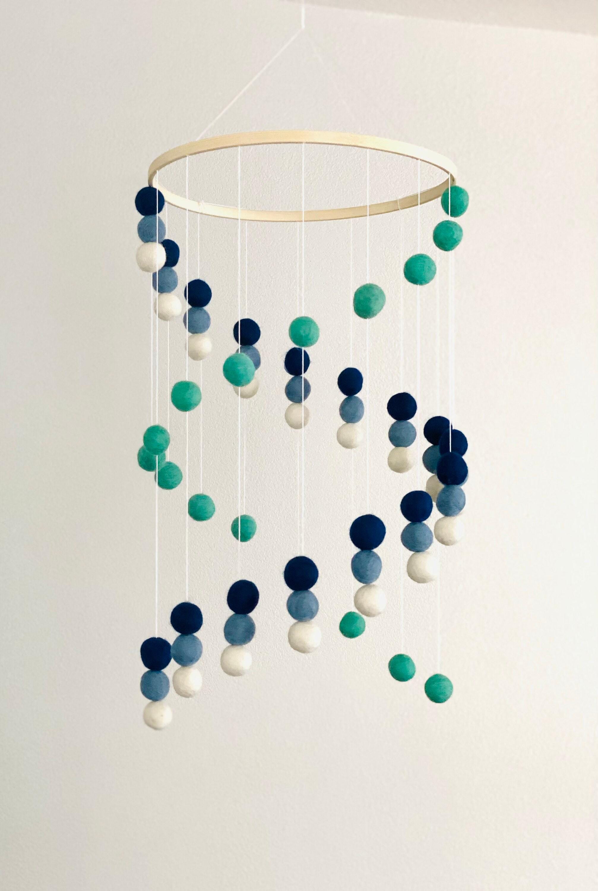 Felt wool ball mobile, pom pom mobile, felt pom pom mobile, felt ball mobile, minimalist mobile, boho nursery decor