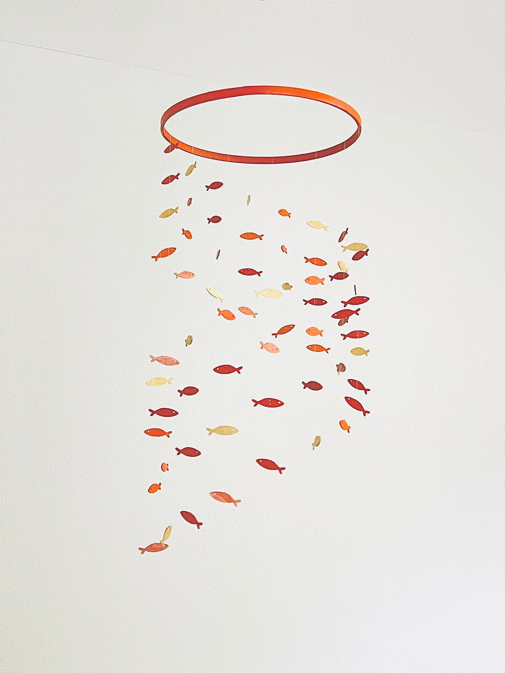 Wood terracotta and gold fish baby mobile, marine crib mobile nursery, kids mobile, minimalist mobile, gender neutral mobile