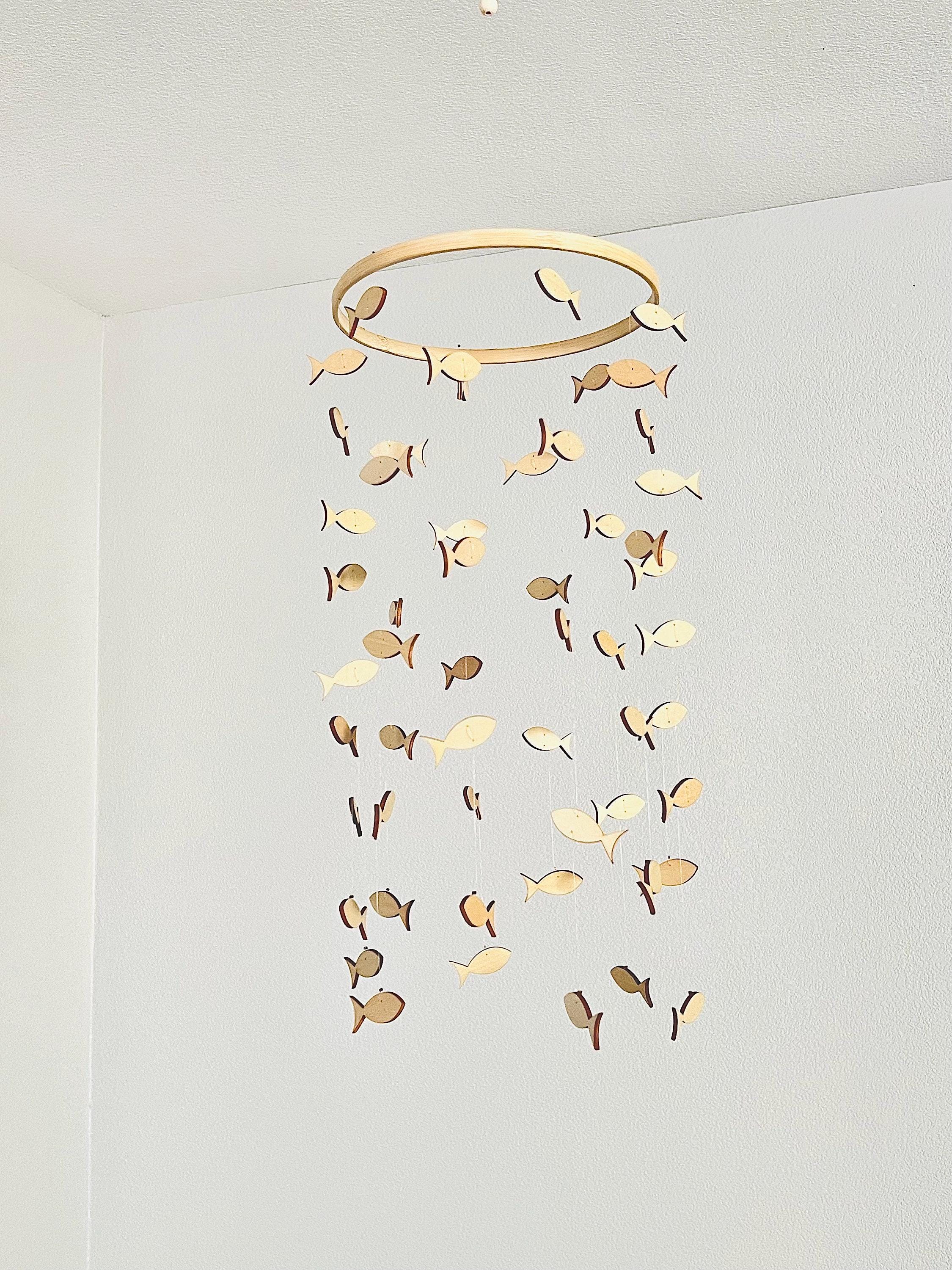 Wood fishing baby mobile, marine crib mobile nursery, night baby mobile, kids mobile, minimalist mobile, gender neutral mobile