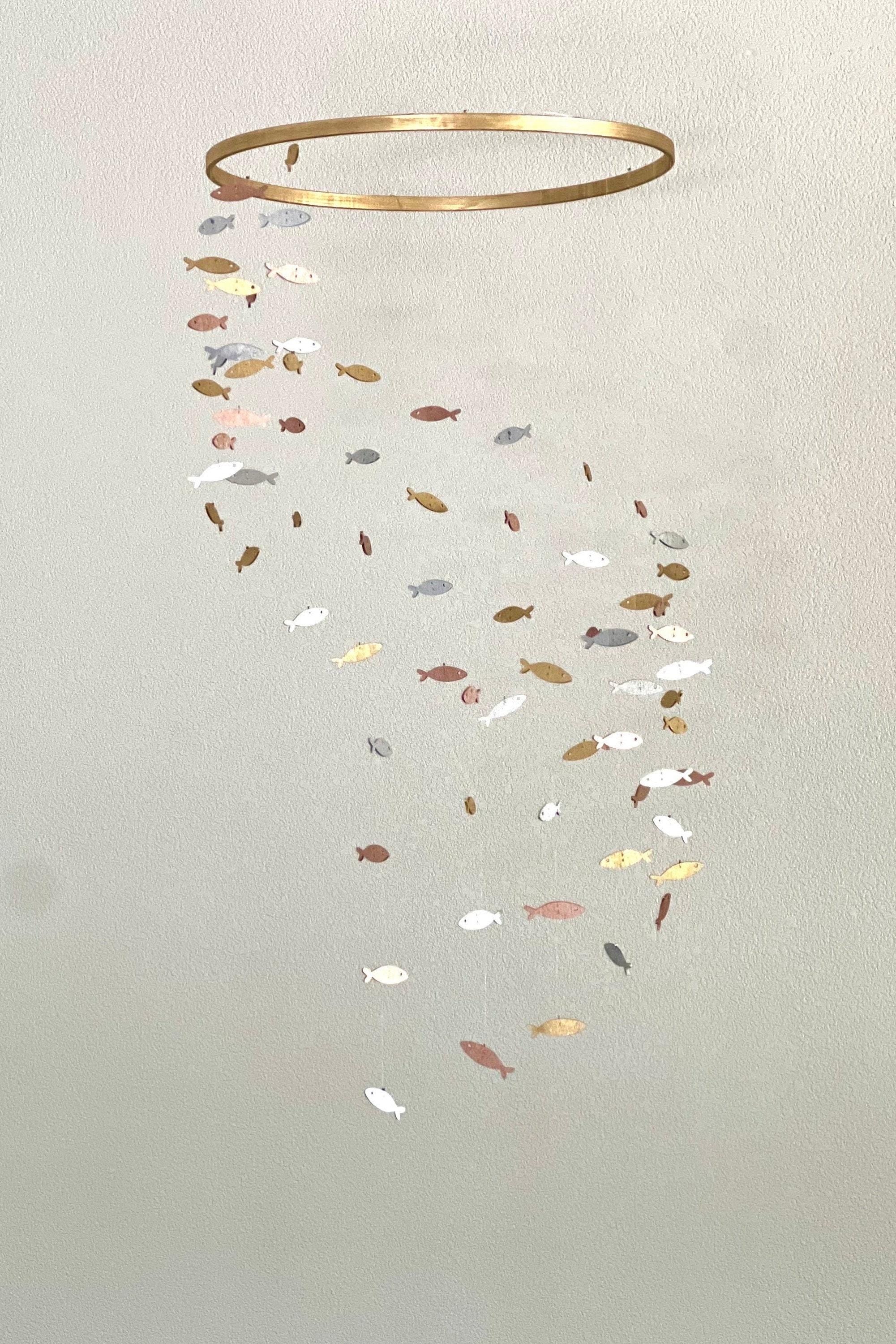Multicolor fish baby mobile, marine crib mobile nursery gold silver rose gold wood fish kids mobile toddler minimalist boho mobile
