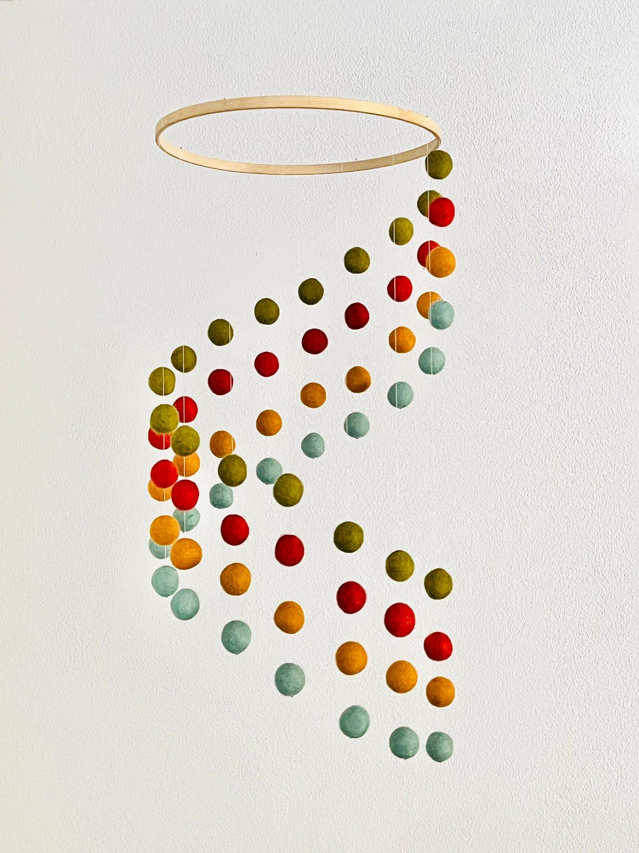 Colorful felt wool ball mobile, pom pom mobile, felt pom pom mobile, felt ball mobile, minimalist mobile, boho nursery decor