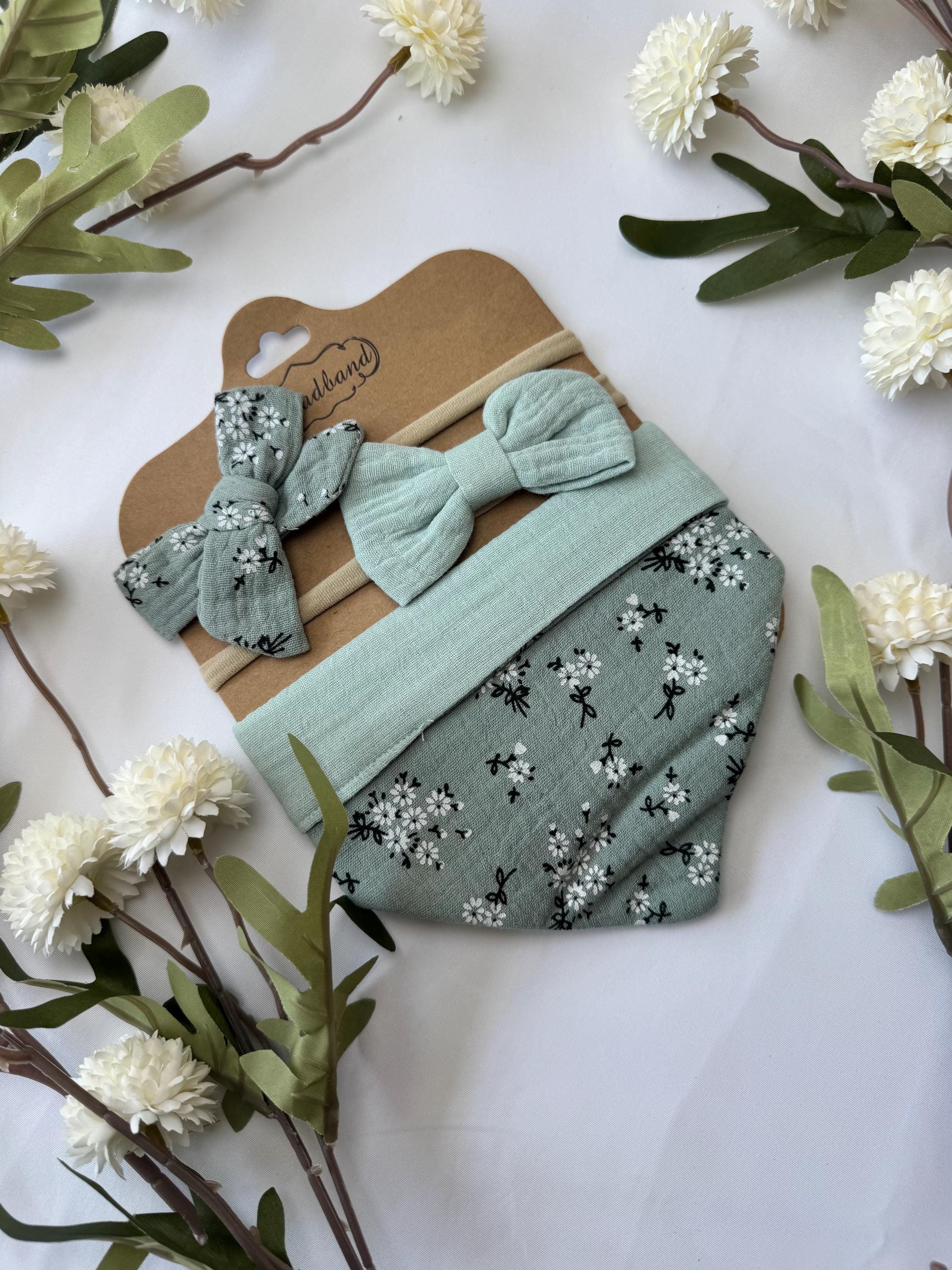 Baby Gift Box – Blue Knit Cardigan with Daisies, Headbands & Bib | Baby Shower Gift |  Outfit Set | Coming Home Gift| 9 month