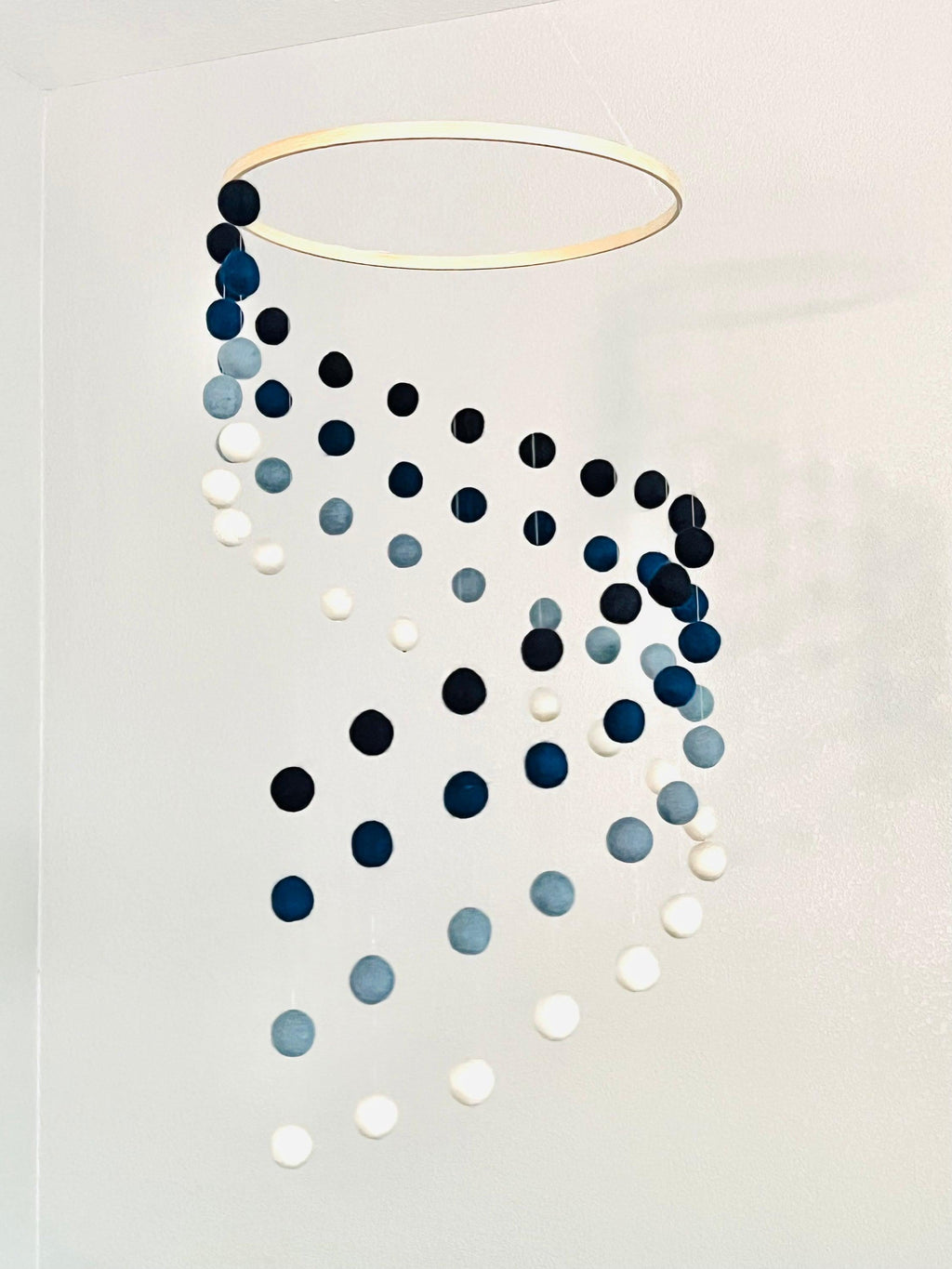 Ombré blue felt wool ball mobile, pom pom mobile, felt pom pom mobile, felt ball mobile, minimalist mobile, boho nursery decor