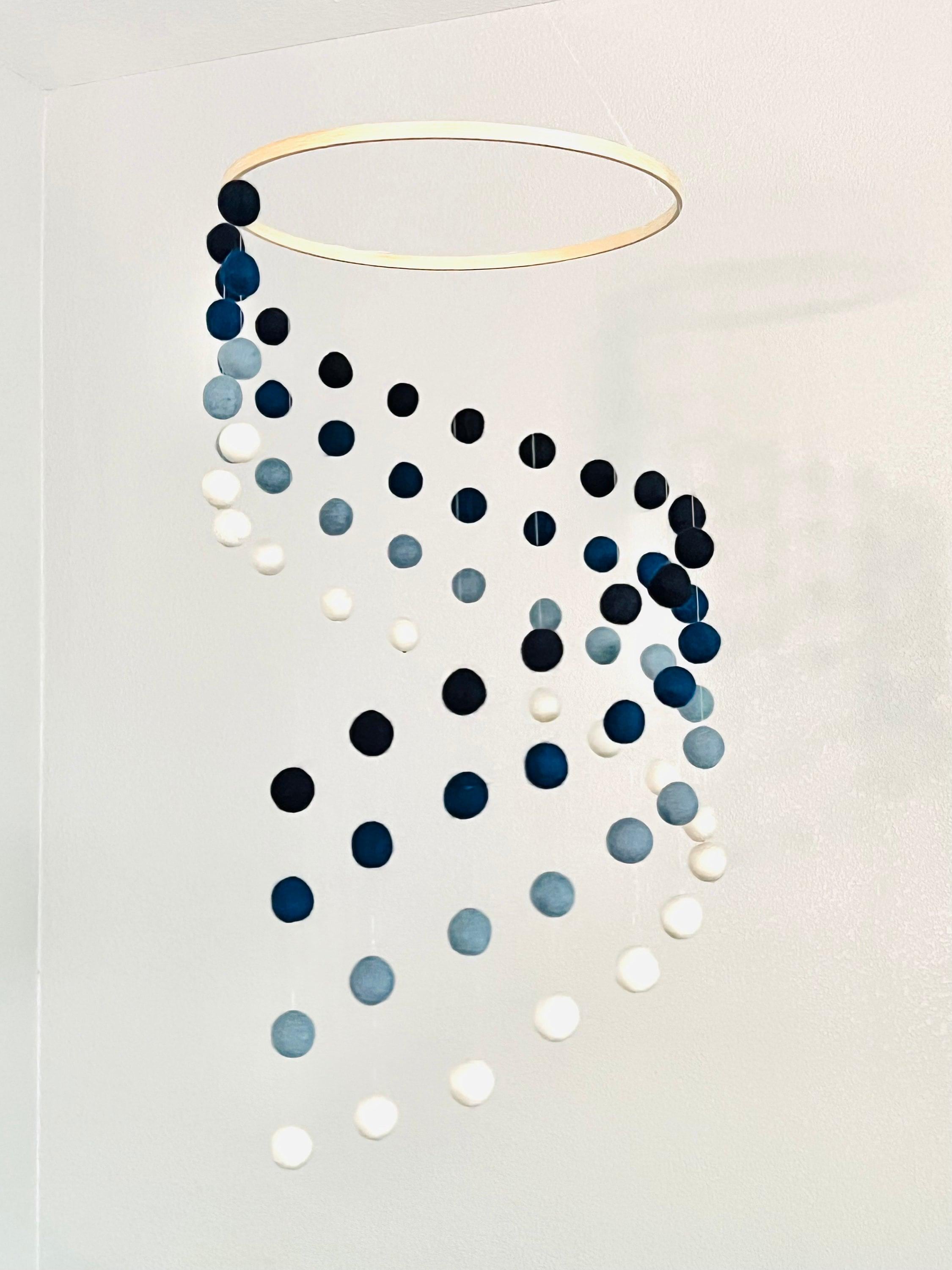 Ombré blue felt wool ball mobile, pom pom mobile, felt pom pom mobile, felt ball mobile, minimalist mobile, boho nursery decor