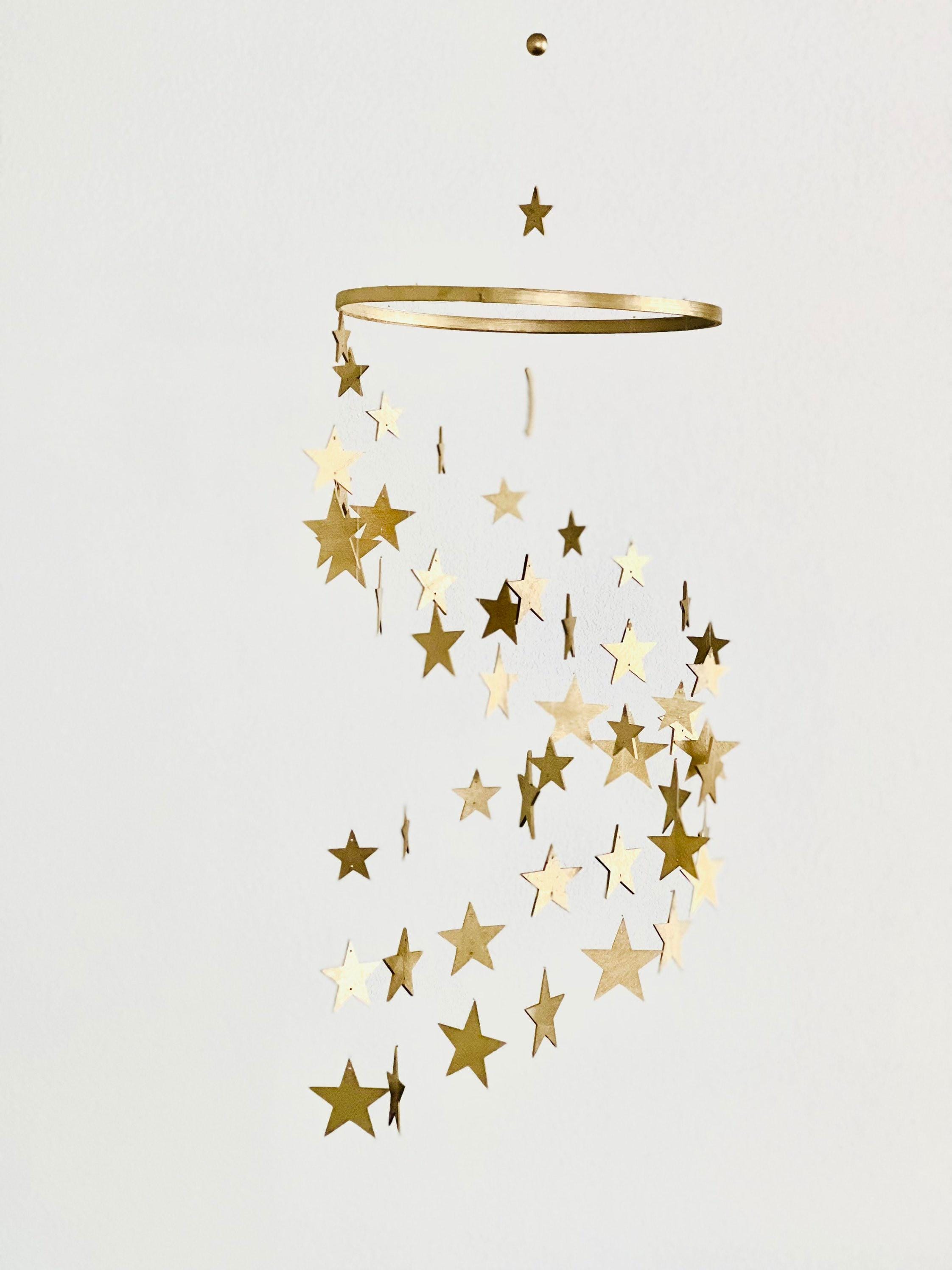 Gold stars baby mobile, silver stars and moon mobile nursery, moon baby mobile, night baby mobile, minimalist mobile, gender neutral mobile
