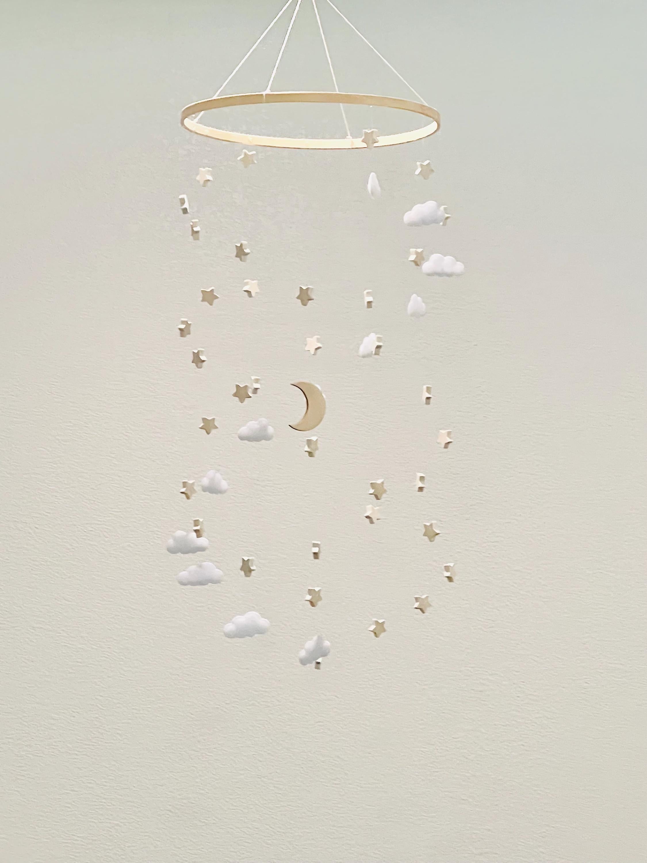 Stars and moon mobile, stars baby mobile, cloud mobile, neutral baby mobile, gender neutral nursery, baby boy nursery, baby girl mobile