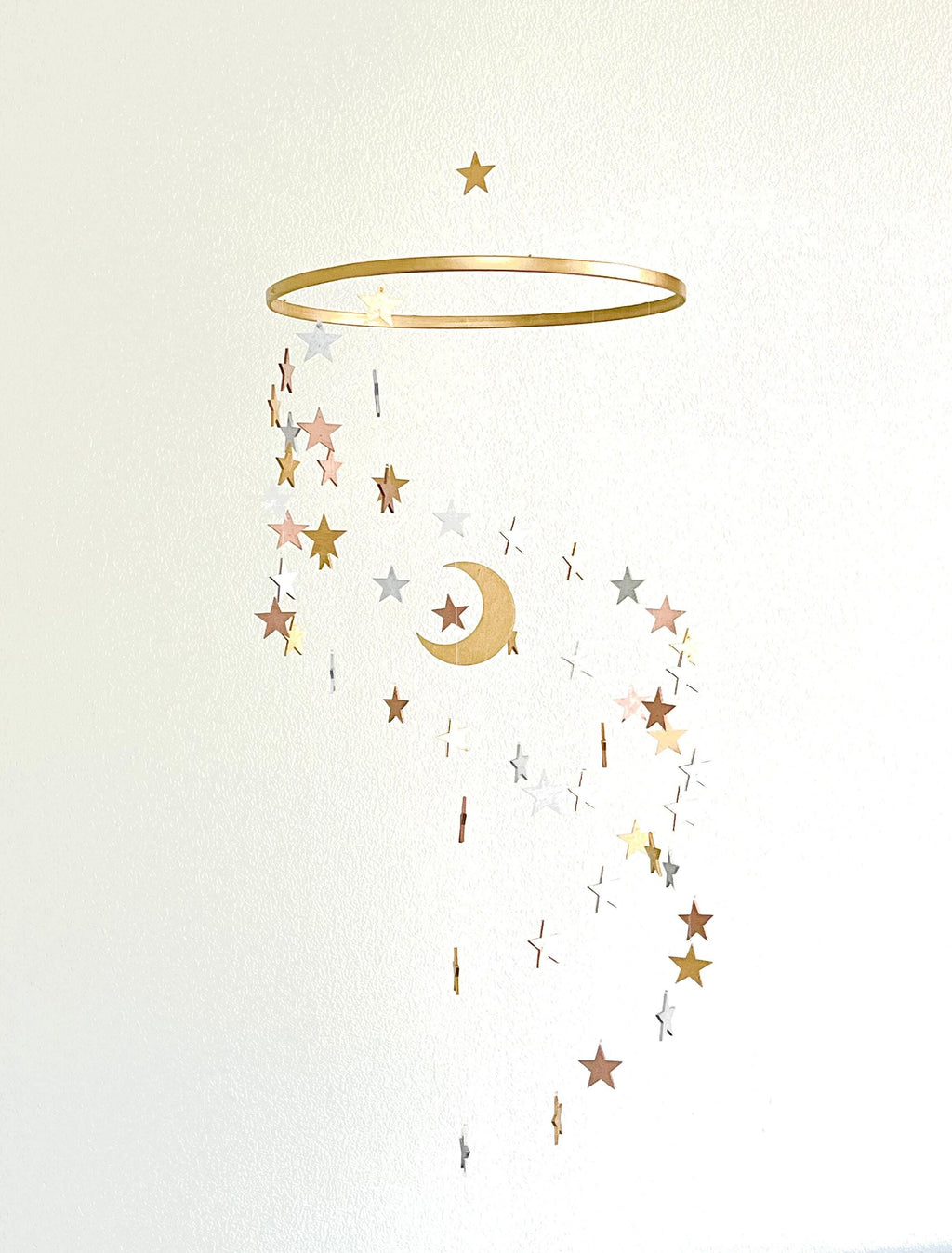Multicolor wood stars and moon baby mobile, stars and moon mobile nursery, night baby mobile, minimalist mobile, gender neutral mobile