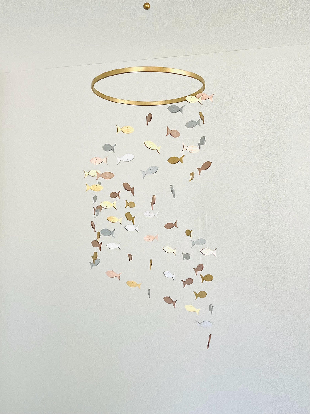 Multicolor fishing baby mobile, marine crib mobile nursery gold silver rose gold wood fish kids mobile toddler minimalist boho mobile